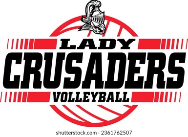 lady crusaders volleyball team design with ball for school, college or league sports