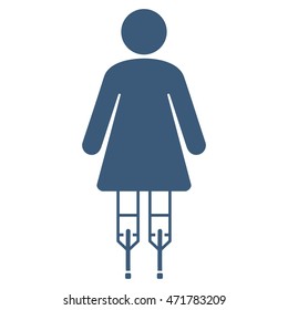 Lady Crutches icon. Vector style is flat iconic symbol with rounded angles, blue color, white background.