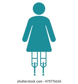 Lady Crutches icon. Vector style is flat iconic symbol with rounded angles, soft blue color, white background.