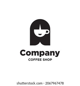  lady with cup of coffee for cafe bar restaurant logo