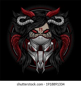 Lady cyborg goat mask detailed vector illustration design