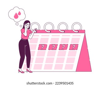 Lady with cycle problem flat concept vector illustration. Late menstruation. Editable 2D cartoon character on white for web design. Gynecology creative idea for website, mobile, presentation