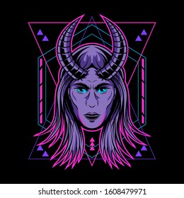 lady demon geometric illustration vector on dark background