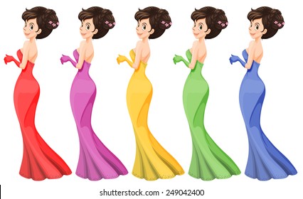 A lady in different gowns on a white background