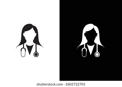 lady doctor icon silhouette vector illustration design with white black background. Woman Doctor Icon