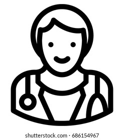 Lady Doctor Line Vector Icon 
