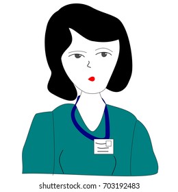 Lady Doctor In A Surgical Uniform With Lapel Card Vector Illustration