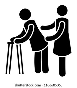 A lady is doing disability help by supporting a disabled man 