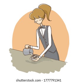 Eine Dame, die Latte Art macht