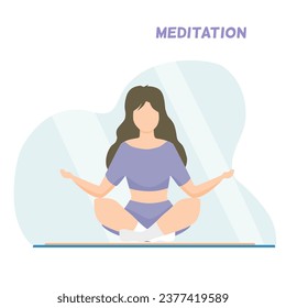 A lady doing yoga exercise, meditation, mindfulness, stress relived, pastel color vector for editorial and commercial.