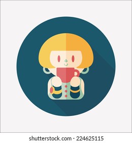 lady drinking coffee flat icon with long shadow,eps10