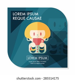 lady drinking coffee flat icon with long shadow,eps10