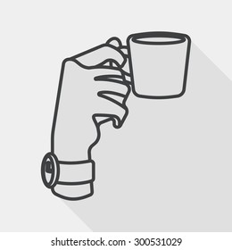 lady drinking coffee flat icon with long shadow, line icon