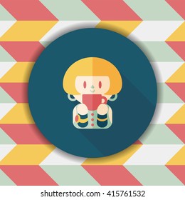 lady drinking coffee flat icon with long shadow,eps10