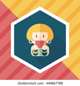 lady drinking coffee flat icon with long shadow,eps10