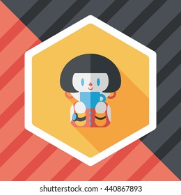 lady drinking coffee flat icon with long shadow,eps10