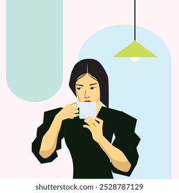 lady drinking coffee in a room