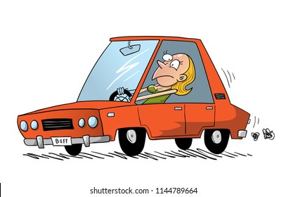 lady driver in the middle of traffic