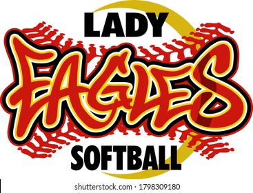 diseño del equipo de softball de lady eagles con puntos y pelota para la escuela, universidad o liga