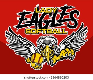 lady eagles team design with mascot holding softball for school, college or league sports