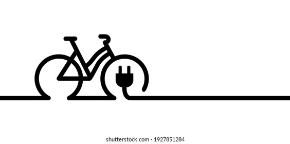 Lady eco electric bicycle, e-bike charge sign. Electric plug, bike battery charger. Bikes on a bicycle parking, power station charging point symbol. Flat vector ebike signs. Mountain biker.