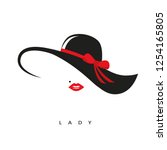 lady with elegant hat with red bow and red lips vector illustration EPS10