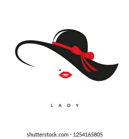 lady and elegant hat and red bow   red lips vector illustration EPS10