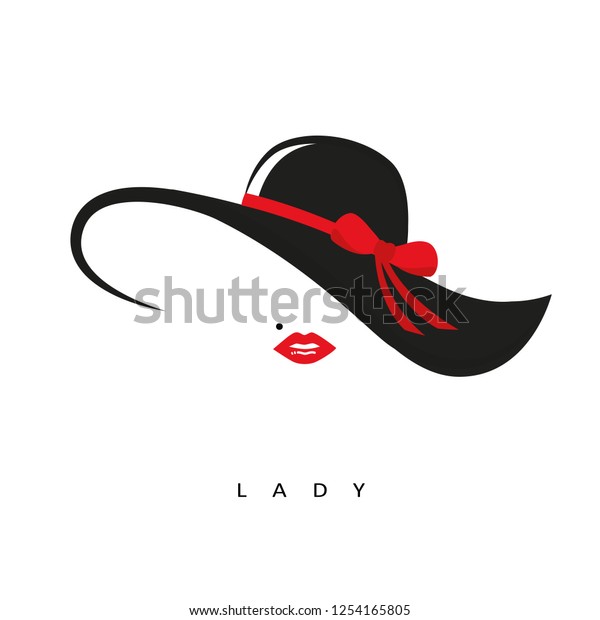 赤い弓と赤い唇のベクターイラストを持つ優雅な帽子を持つ女性 のベクター画像素材 ロイヤリティフリー