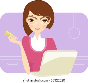 Lady enjoys shopping on line