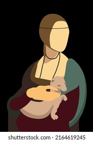 Lady with an Ermine by Leonardo da Vinci. Vector illustration in flat style.