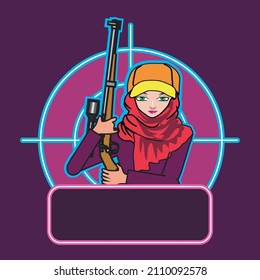 Lady Esport Logo, Hijab Sniper Girl Bearing Rifle - Vector