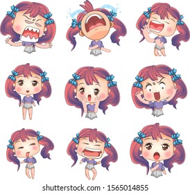 Lady face emotion set collection vector graphic clipart design