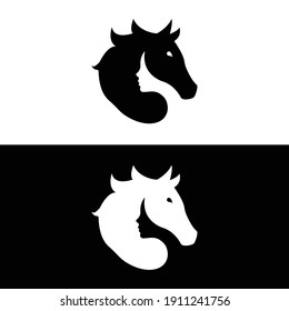 Lady Face In Horse Vector Logo Design.