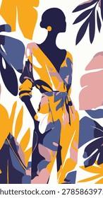lady face, leaf, model, colorfull abstract, canvas, brown and magenta backround
