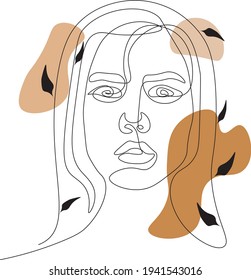 Línea de cara de dama con imagen vectorial de líneas de hoja