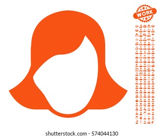 Lady Face Template icon with bonus people graphic icons. Vector illustration style is flat iconic orange symbols on white background.