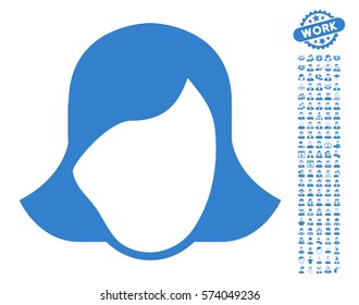 Lady Face Template icon with bonus avatar symbols. Vector illustration style is flat iconic cobalt symbols on white background.