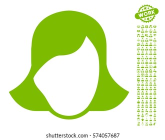 Lady Face Template icon with bonus occupation images. Vector illustration style is flat iconic eco green symbols on white background.