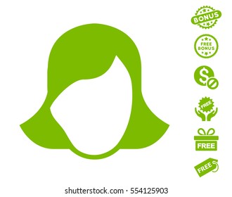 Lady Face Template icon with free bonus clip art. Vector illustration style is flat iconic symbols, eco green color, white background.