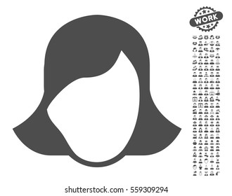 Lady Face Template pictograph with bonus human graphic icons. Vector illustration style is flat iconic gray symbols on white background.