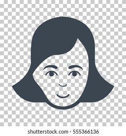 Lady Face vector pictogram. Illustration style is flat iconic smooth blue symbol on a chess transparent background.