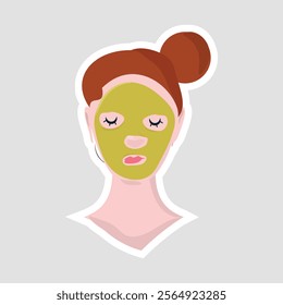 Lady with Facial Mask Vector Illustration Sticker. Vector sticker of a lady with a facial mask. Great for skincare and beauty designs