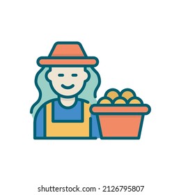 Ilustración de diseño de iconos de esquema rellenados por el vector Lady Farmer. Símbolo agrícola y agrícola sobre fondo blanco archivo EPS 10