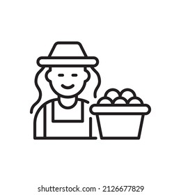 Ilustración de diseño de icono de contorno de vectores de Lady Farmer. Símbolo agrícola y agrícola sobre fondo blanco archivo EPS 10