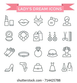 Lady fashion accessories set, thin line, flat design