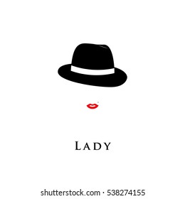 Lady fashion model. Woman in hat. Magazine cover, journal article, print, package design, shop and store logo