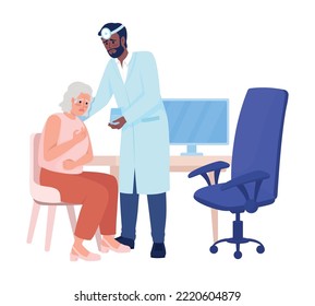 Lady feeling bad at doctor appointment semi flat color vector characters. Editable figures. Full body people on white. Clinic simple cartoon style illustration for web graphic design and animation