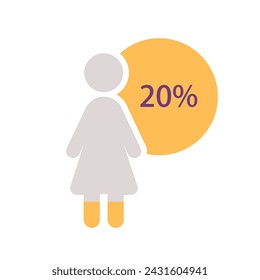 Lady figure infographic chart design template with twenty percentage. Female leadership. Significant minority. Editable human silhouette. Visual data presentation. Myriad Pro-Bold, Regular fonts used