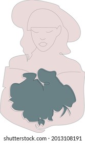 Lady with flowers. Line art vector
