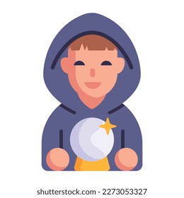 Lady fortune teller with magic globe in flat vector 